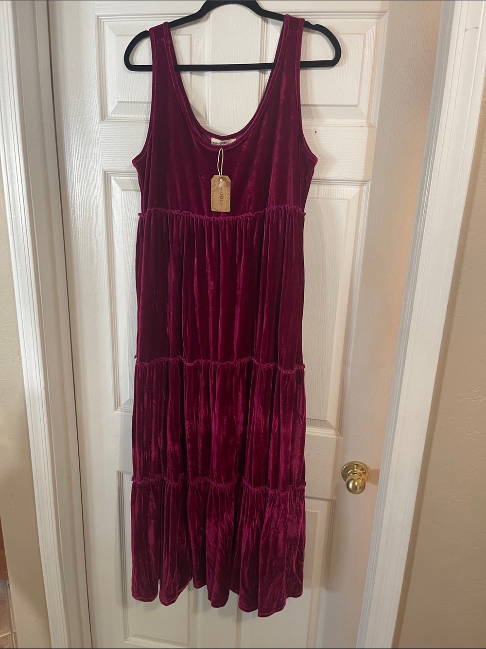 NATURAL LIFE Velvet Tiered Maxi Dress - Burgundy/cranberry